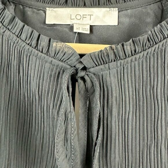 Loft Women's Size M Tall Long Sleeve Crepe Texture Dress Black Belted New - Picture 4 of 13